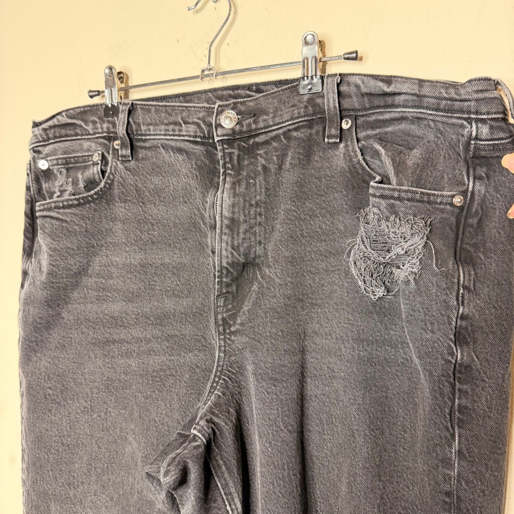 American Eagle Ankle Straight Jeans Womens 20 Short Black Distressed High Rise - Picture 3 of 10